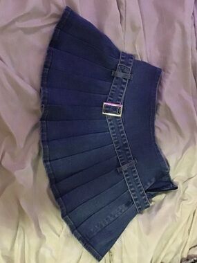 Miss Me Dark Blue Pleated Denim Mini Skirt